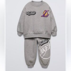 Zara Kids Gray Lakers Sweatpants & Sweatshirt Set